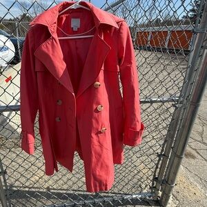Halogen Coral Double-Breasted Trench Coat